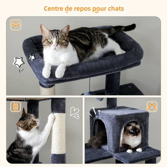 Arbre à Chat 143 cm avec Hamac et Maison Gris Foncé L PAWZ Road - Image 3