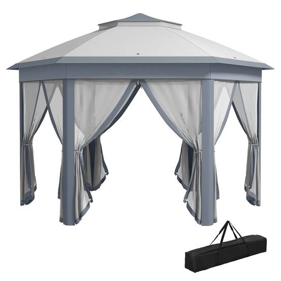Tonnelle pliante métal pour jardin avec moustiquaire et toit ventilé 4x4 m Gris - ComfortXL Outdoor Living - Image 1