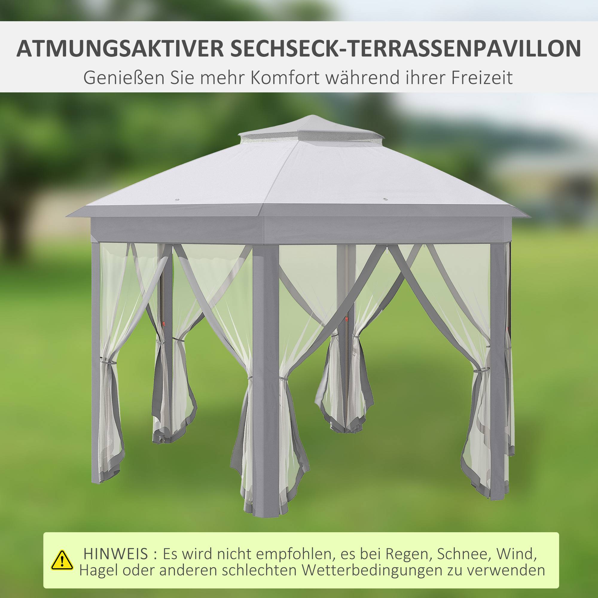 Tonnelle pliante métal pour jardin avec moustiquaire et toit ventilé 4x4 m Gris - ComfortXL Outdoor Living - Image 6
