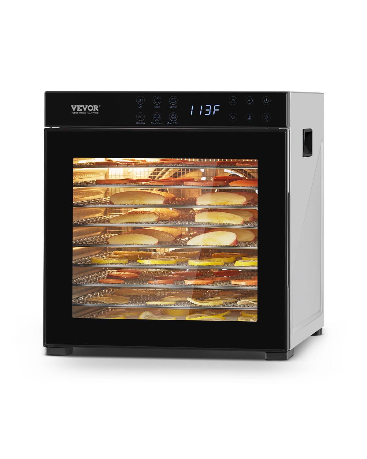 VEVOR Déshydrateur alimentaire 10 plateaux inox 1000W, température/minuterie réglables, pour viande, fruits, légumes. - Image 1