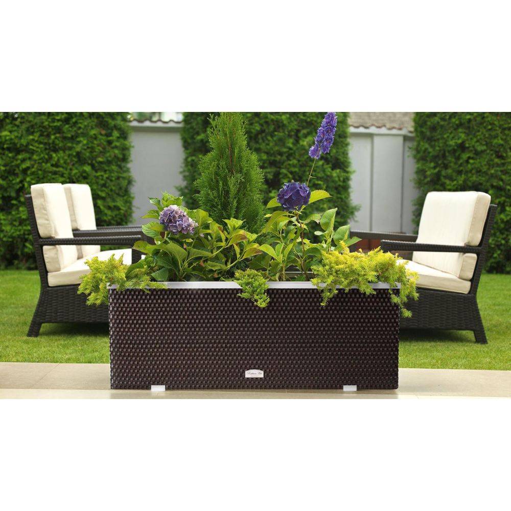 Rattan Art - Jardinière en résine tressée avec cadre en aluminium 98 x 25 x 34 cm Blanc - Image 2