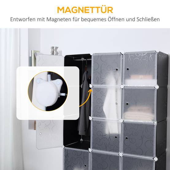 Armoire cubique, 2 grands et 9 petits cubes, plastique et métal, 111 cm (L) x 47 cm (l) x 183 cm (H), noir et blanc - Image 9