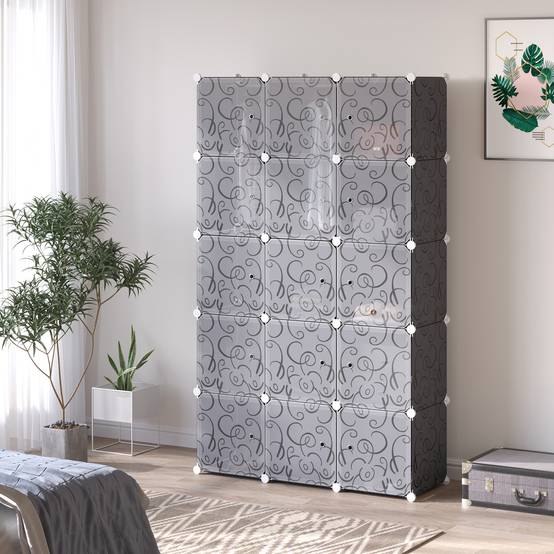 Armoire cubique, 2 grands et 9 petits cubes, plastique et métal, 111 cm (L) x 47 cm (l) x 183 cm (H), noir et blanc - Image 3