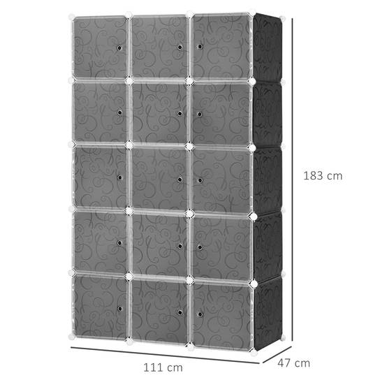 Armoire cubique, 2 grands et 9 petits cubes, plastique et métal, 111 cm (L) x 47 cm (l) x 183 cm (H), noir et blanc - Image 5