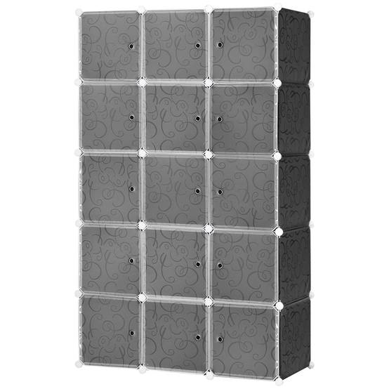 Armoire cubique, 2 grands et 9 petits cubes, plastique et métal, 111 cm (L) x 47 cm (l) x 183 cm (H), noir et blanc - Image 2