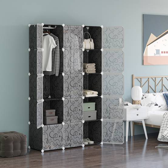 Armoire cubique, 2 grands et 9 petits cubes, plastique et métal, 111 cm (L) x 47 cm (l) x 183 cm (H), noir et blanc - Image 4