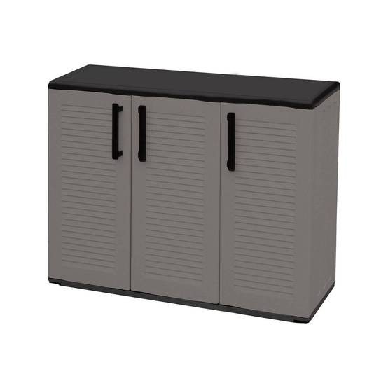 Dmora - Armoire d'extérieur Darmellin, Armoire de balcon polyvalente, Armoire d'extérieur 3 portes, 102x37h84 cm, Gris et Noir, Finition rayée - Dmora - Image 4