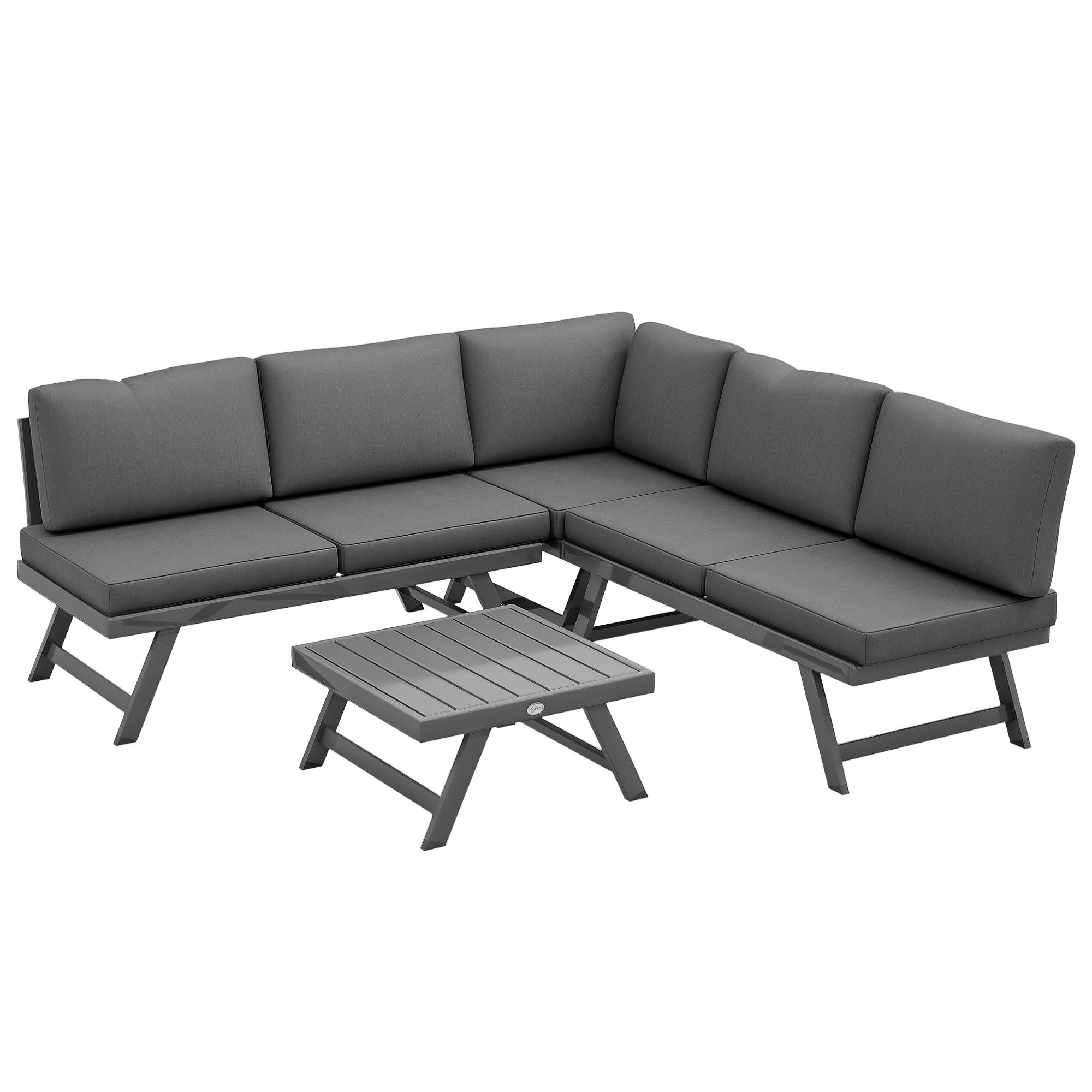 Ensemble salon de jardin d'angle et convertible 4 pièces avec 2 banquettes, 1 fauteuil d'angle et 1 table basse - Image 1