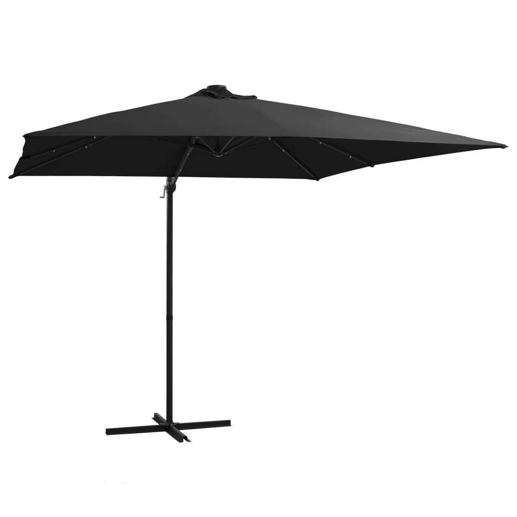 Helloshop26 - Parasol déporté avec led et mât en acier 250 x 250 cm noir - Image 1