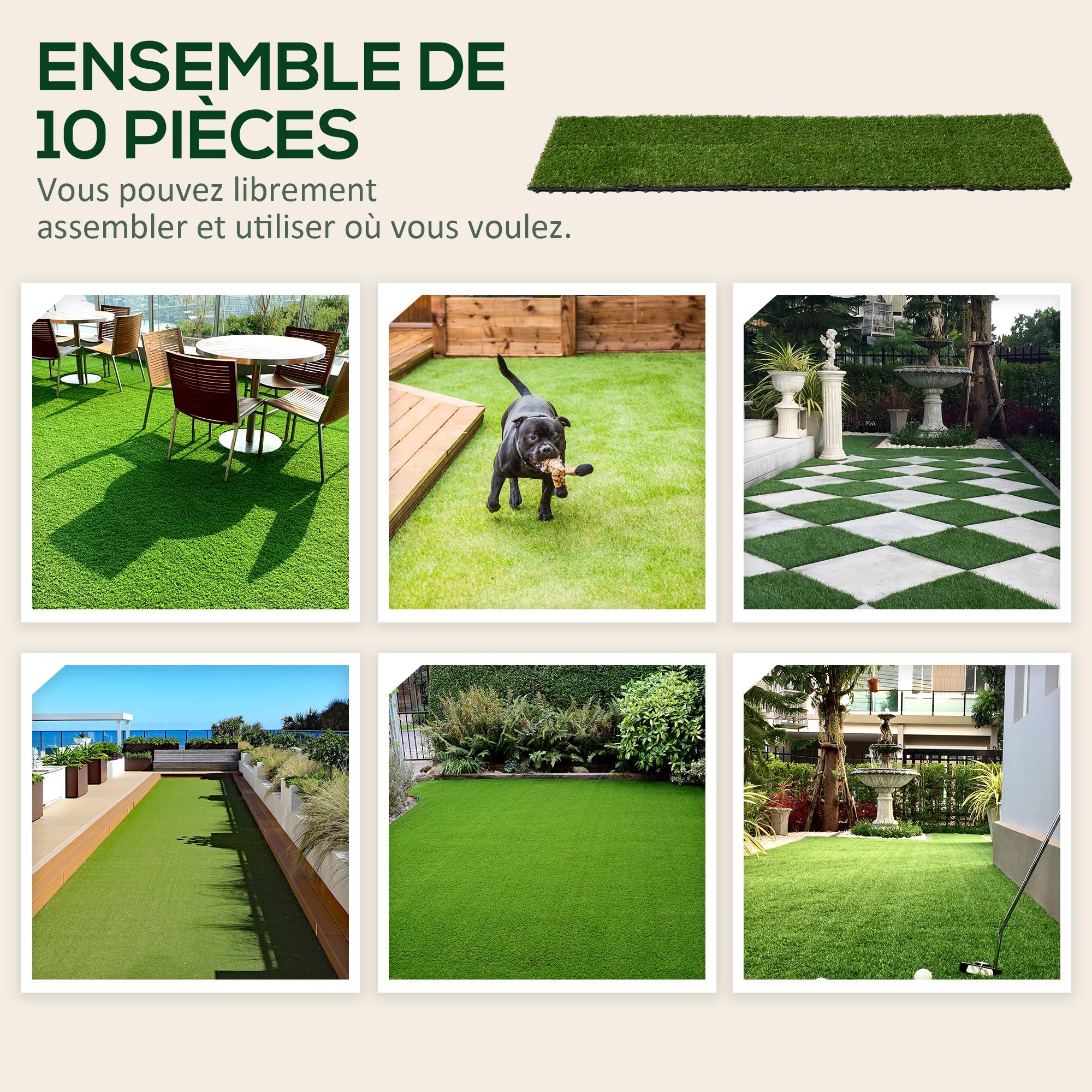 ComfortXL - Dalles de gazon synthétique plastique 30 x 30 cm vert balcon terrasse drainage - ComfortXL Outdoor Living - Image 8
