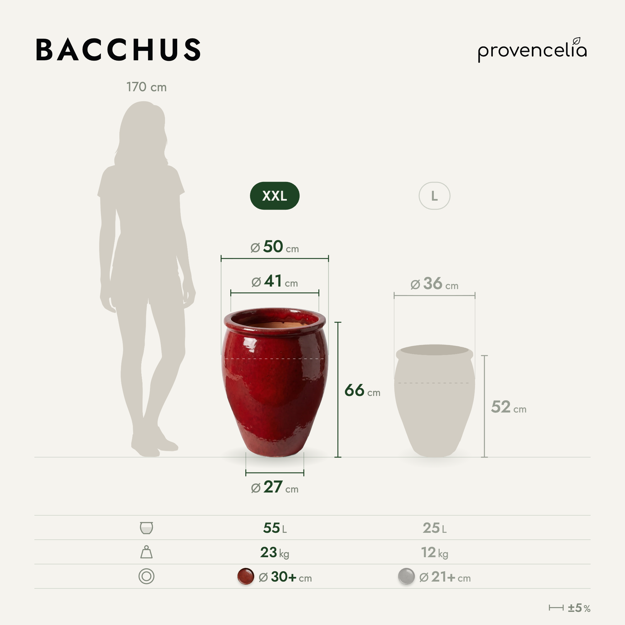 Provencelia - Pot BACCHUS 50x68cm rouge tropical - Image 2