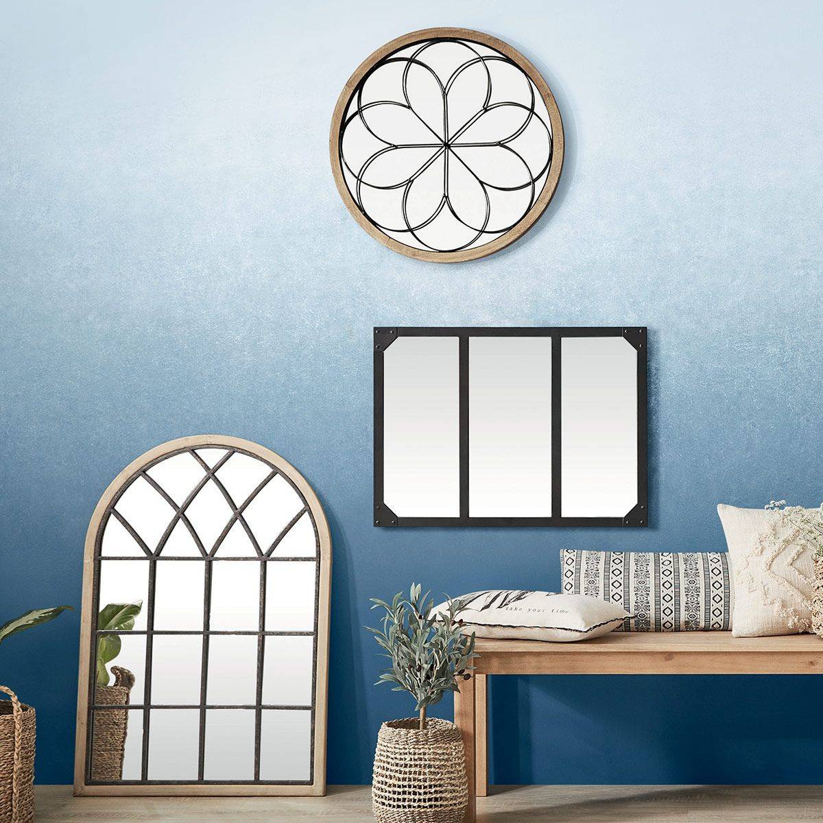 Miroir mural Rosace en Métal et Bois D 64 cm - Image 4