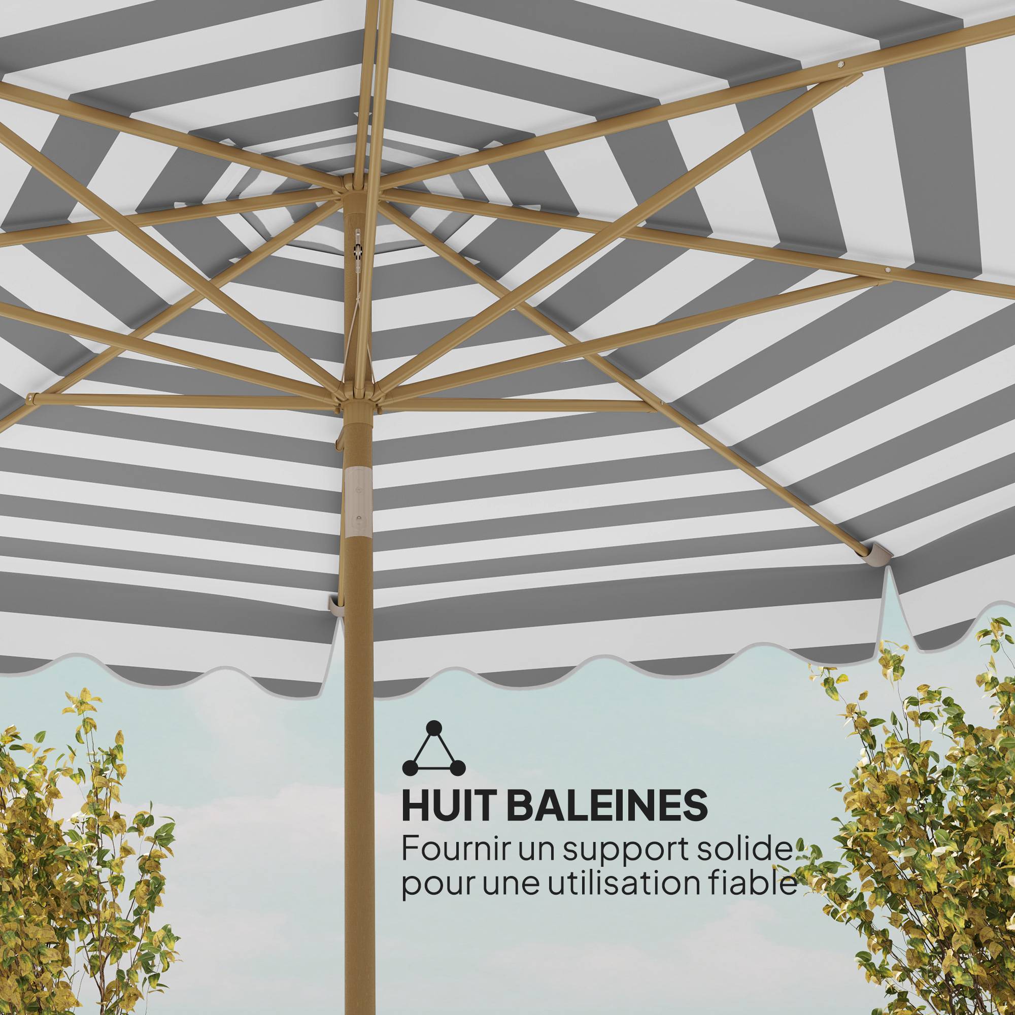 Parasol inclinable octogonal en polyester et métal gris clair 247 x 247 x 268 cm - PANGIVO - Image 10