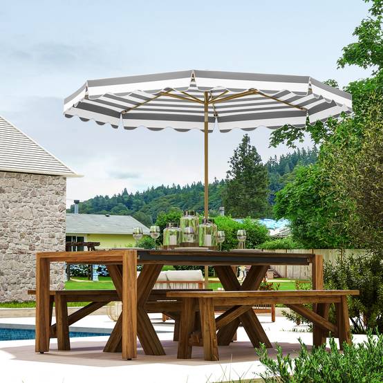 Parasol inclinable octogonal en polyester et métal gris clair 247 x 247 x 268 cm - PANGIVO - Image 3