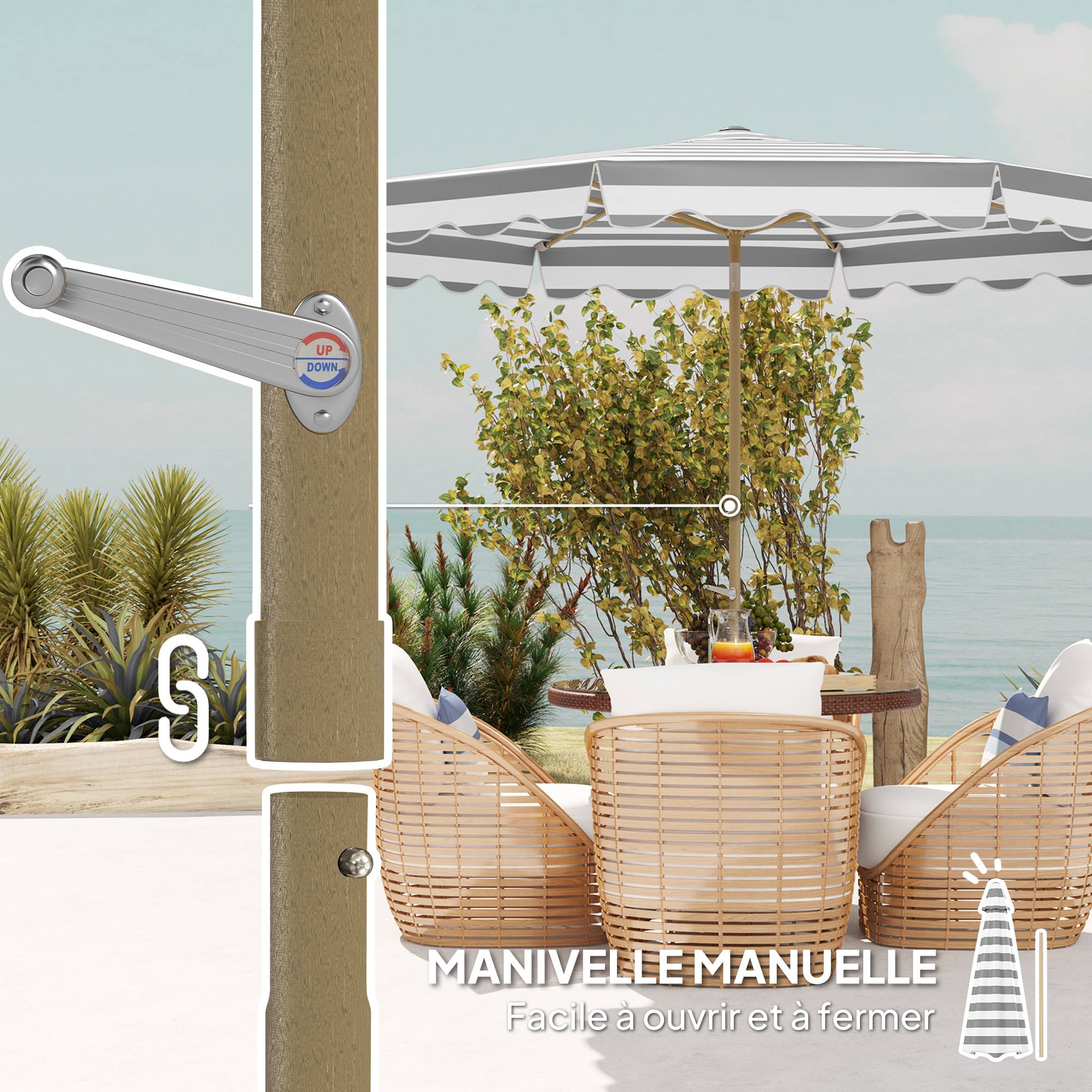Parasol inclinable octogonal en polyester et métal gris clair 247 x 247 x 268 cm - PANGIVO - Image 9
