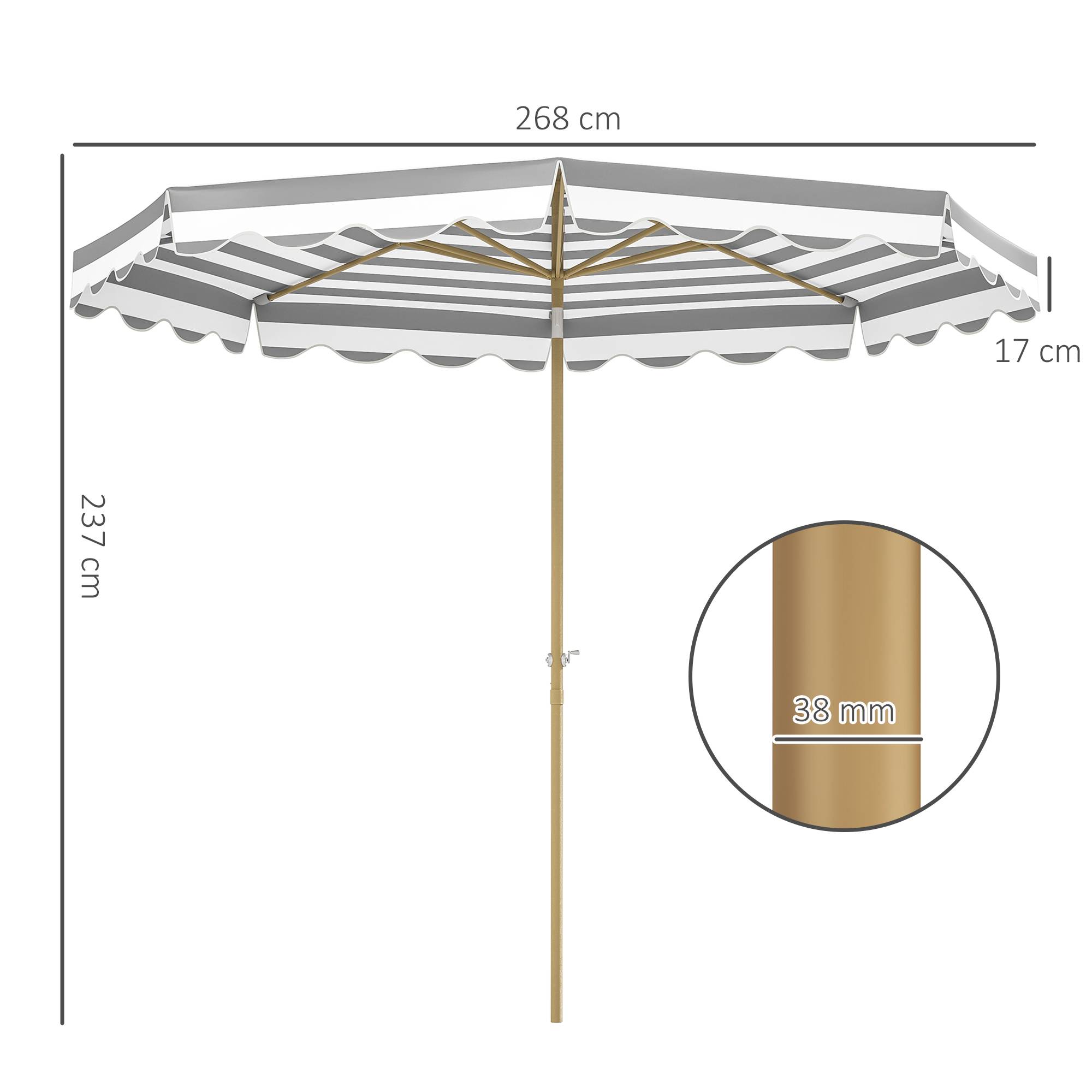Parasol inclinable octogonal en polyester et métal gris clair 247 x 247 x 268 cm - PANGIVO - Image 5