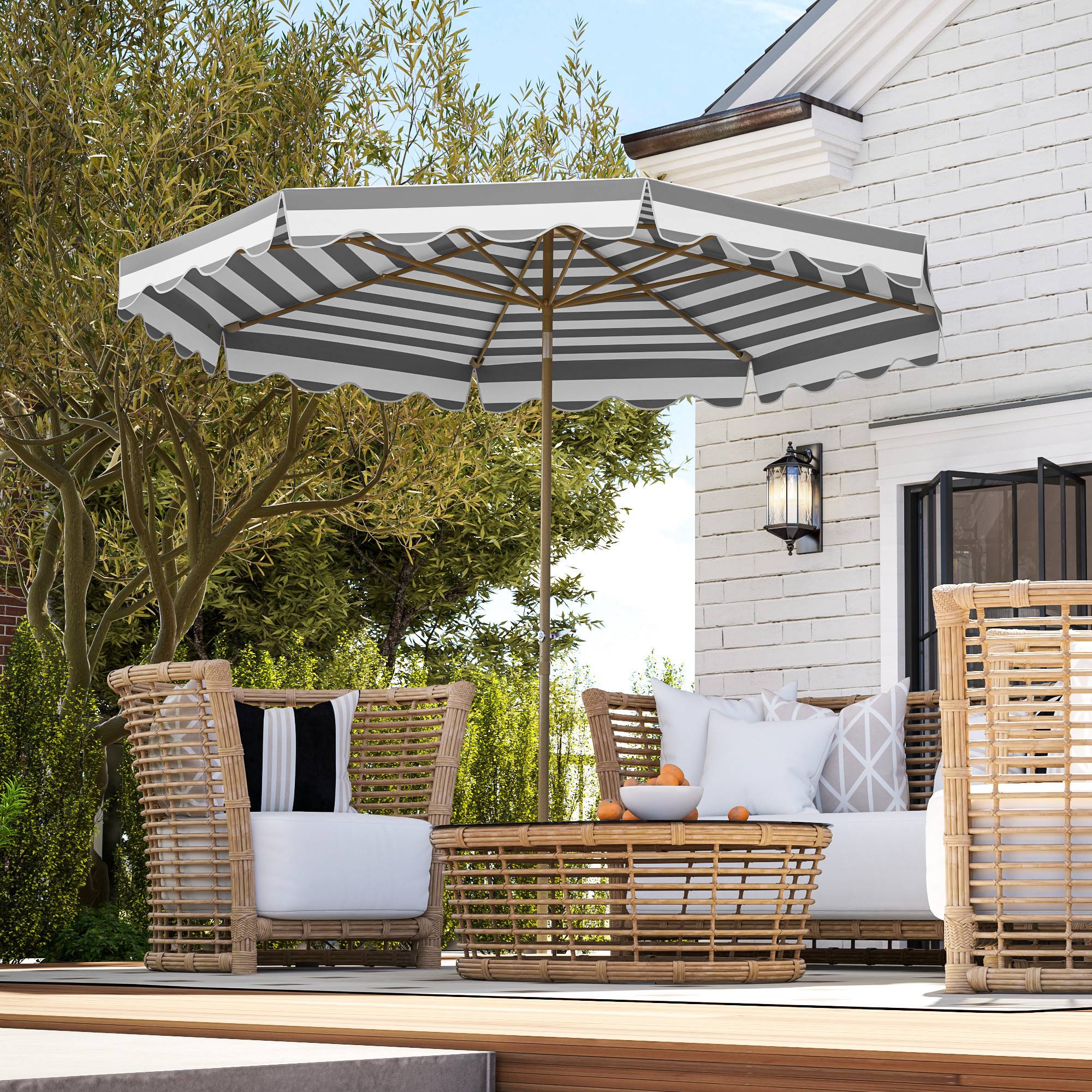Parasol inclinable octogonal en polyester et métal gris clair 247 x 247 x 268 cm - PANGIVO - Image 4