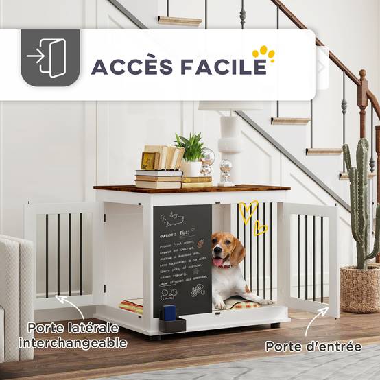 Cage pour chien acier bois intérieur moyen table d'appoint 80x60x70cm blanc - ComfortXL Outdoor Living - Image 7