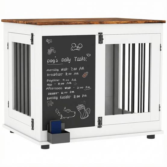 Cage pour chien acier bois intérieur moyen table d'appoint 80x60x70cm blanc - ComfortXL Outdoor Living - Image 1