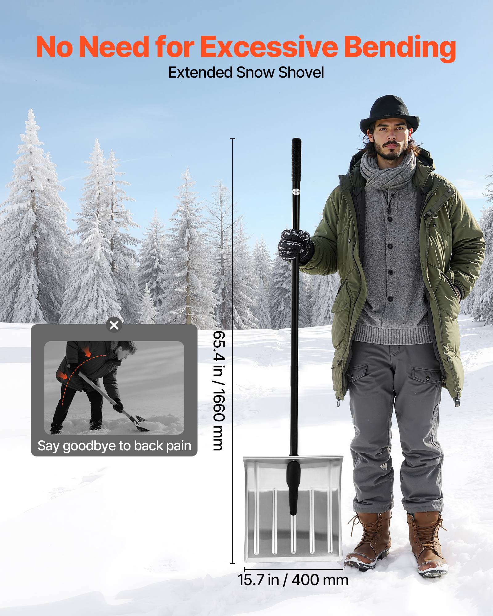 Vevor - VEVOR Pelle à neige portable en alliage d'alu 40 cm grande capacité pour allée - Image 3