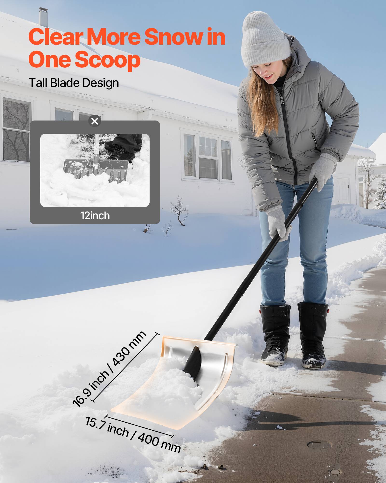Vevor - VEVOR Pelle à neige portable en alliage d'alu 40 cm grande capacité pour allée - Image 4