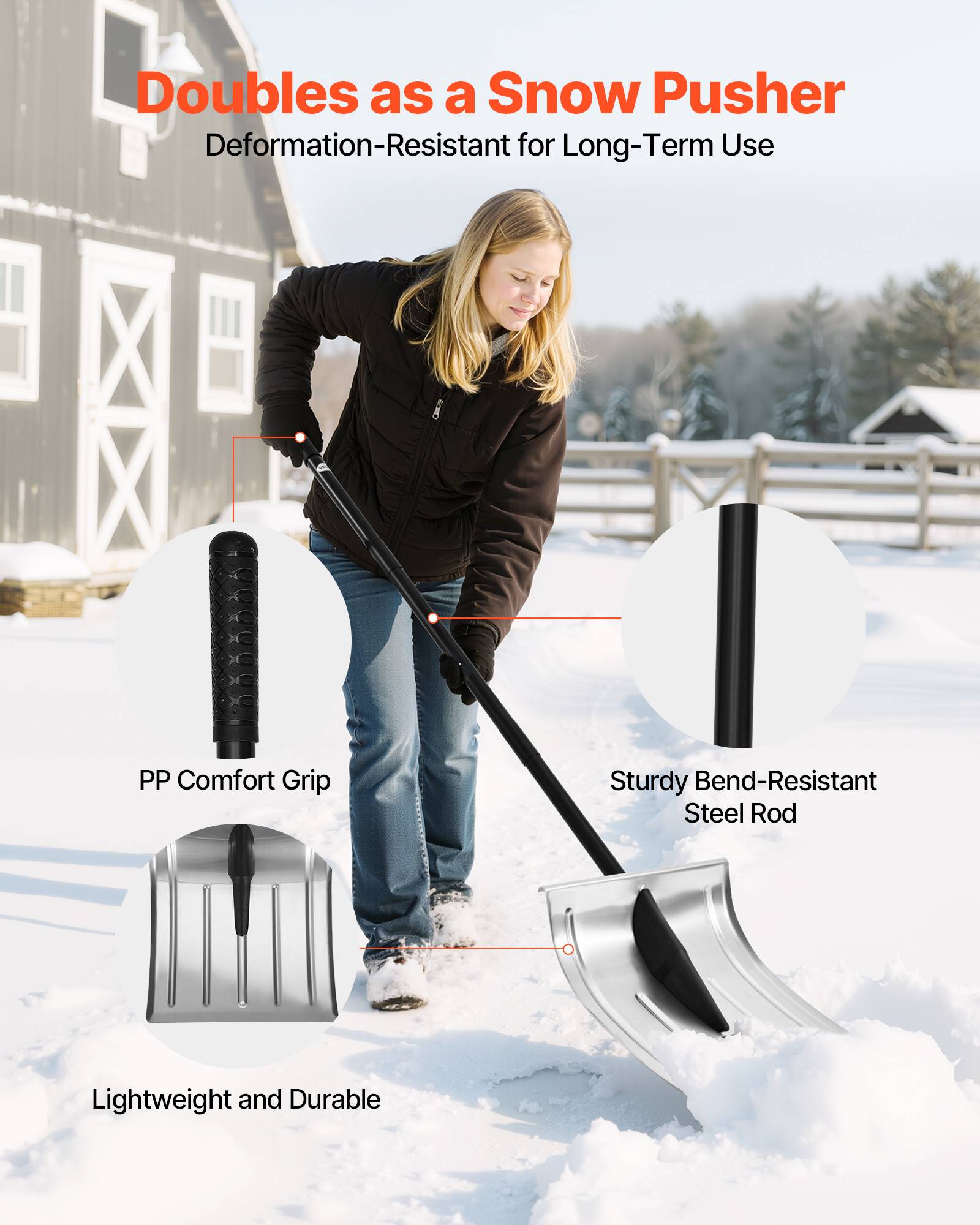 Vevor - VEVOR Pelle à neige portable en alliage d'alu 40 cm grande capacité pour allée - Image 5