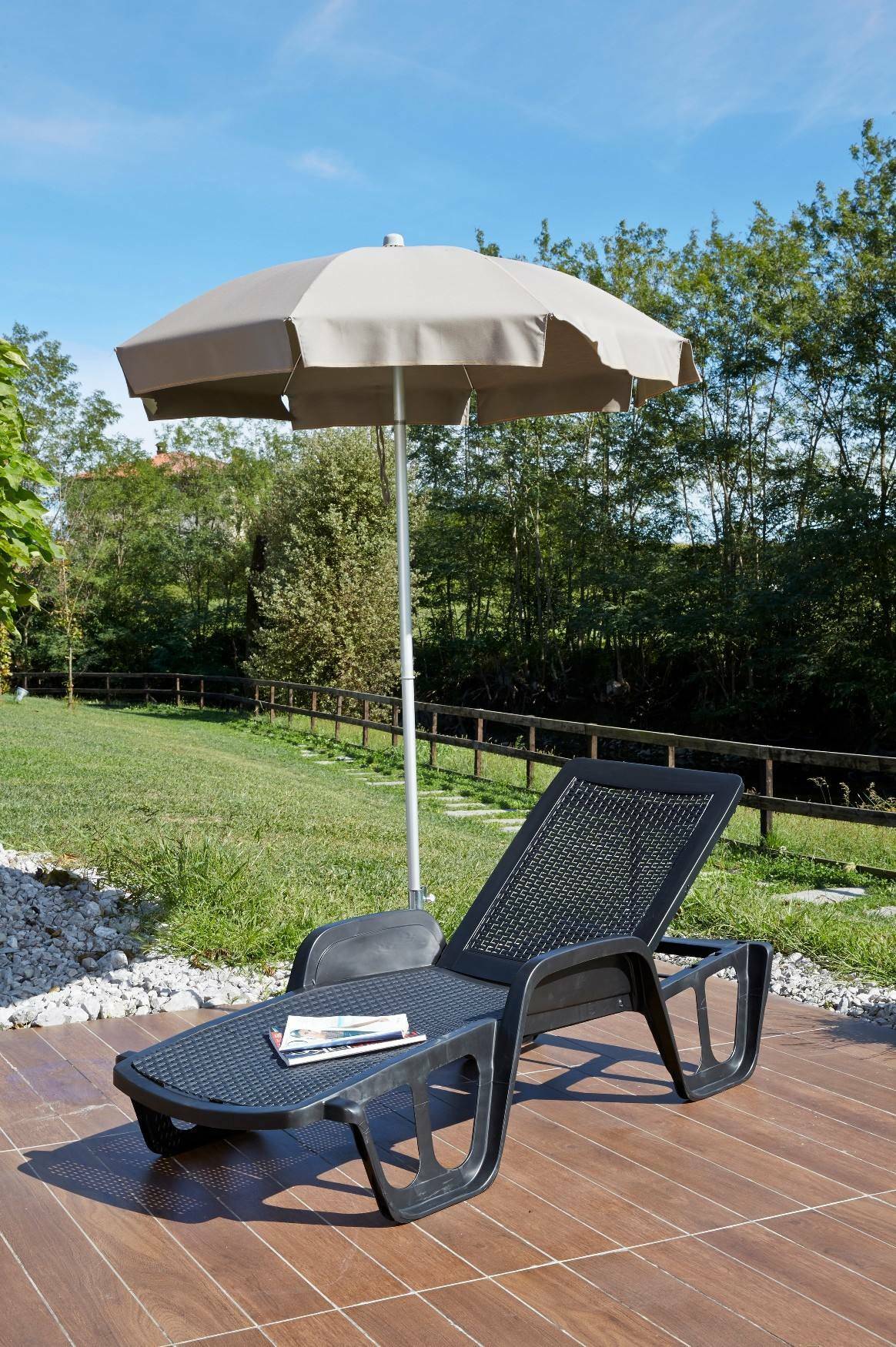 Dmora - Bains de soleil Milano, Chaise longue de jardin réglable avec accoudoirs, Chaise longue d'extérieur, 192x71h100 cm, Anthracite - Dmora - Image 4
