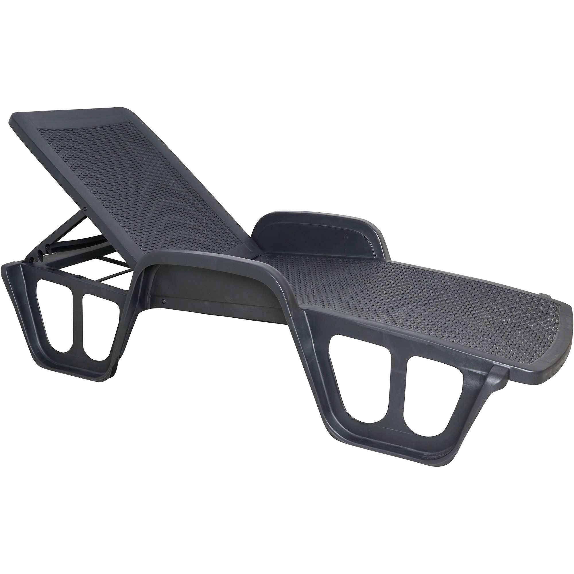 Dmora - Bains de soleil Milano, Chaise longue de jardin réglable avec accoudoirs, Chaise longue d'extérieur, 192x71h100 cm, Anthracite - Dmora - Image 5