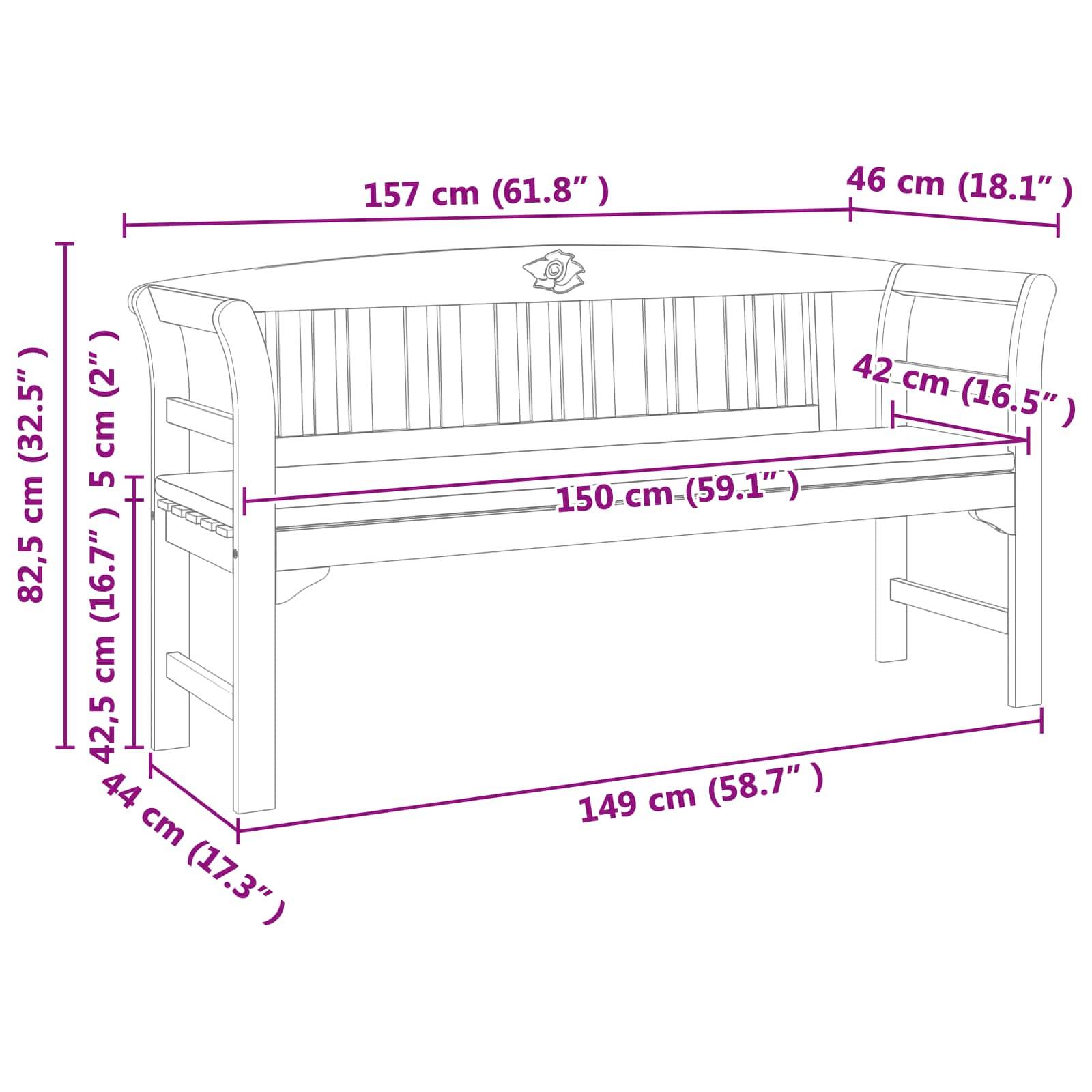 PANGIVO - Banc de jardin bois d'acacia naturels 157 x 46 x 82.5 cm, Poids:17.8kg - PANGIVO - Image 9