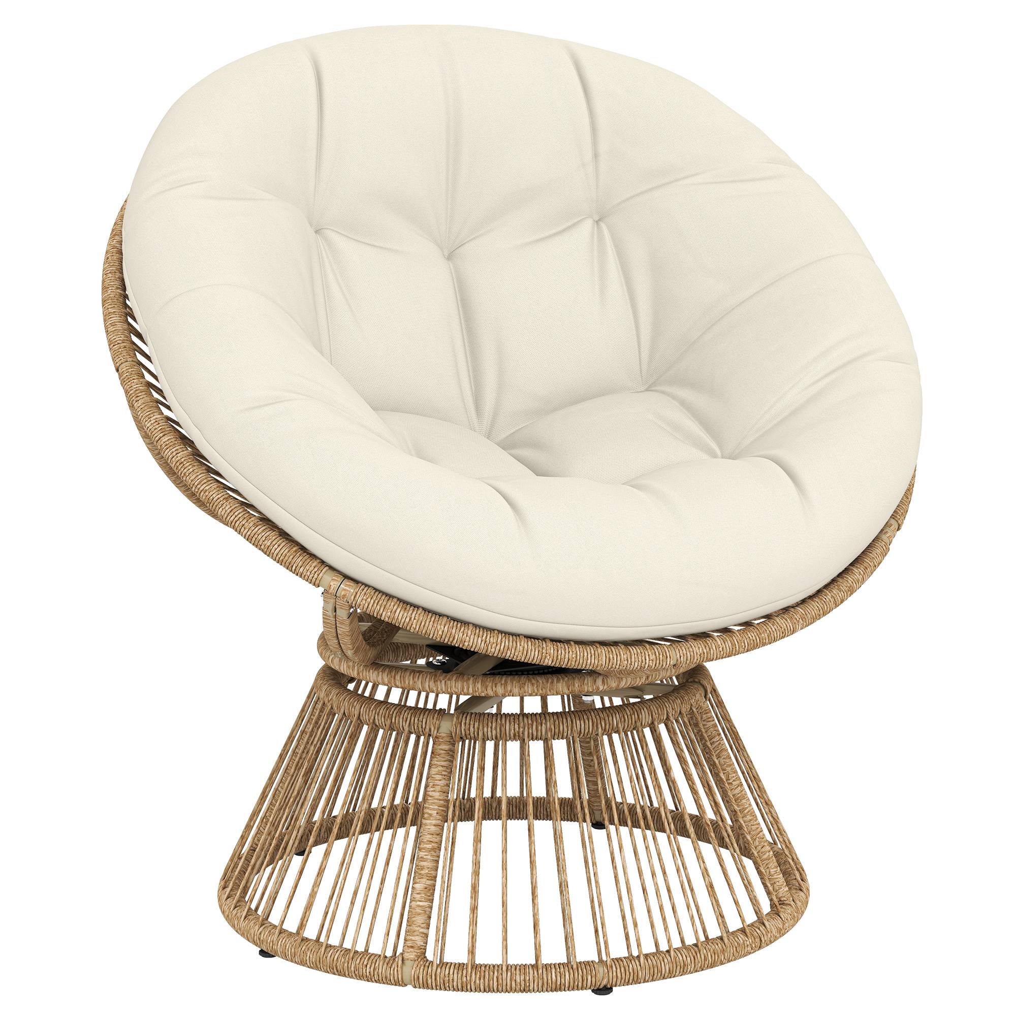 Fauteuil Papasan pivotant 360° résine tressée intérieur extérieur avec coussin 93cm crème - ComfortXL Outdoor Living - Image 1