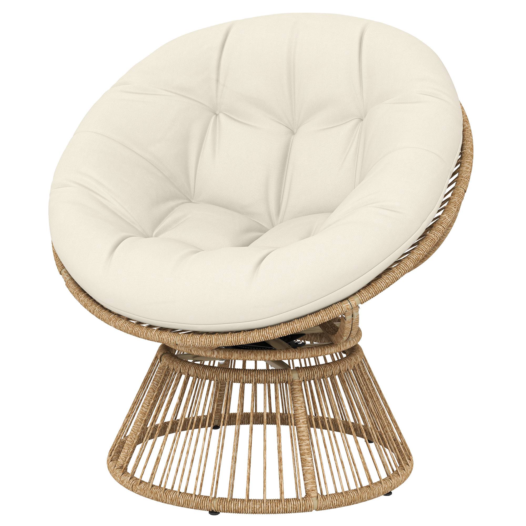 Fauteuil Papasan pivotant 360° résine tressée intérieur extérieur avec coussin 93cm crème - ComfortXL Outdoor Living - Image 2