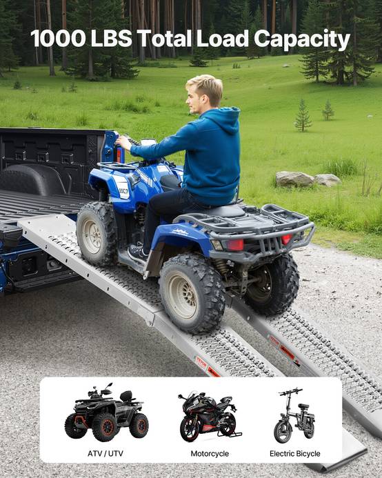 VEVOR Rampes d'accès alu pliables (2pcs) 453kg, surface large, pour VTT/UTV/moto/vélo électrique. - Image 2