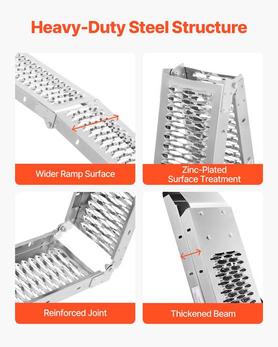 VEVOR Rampes d'accès alu pliables (2pcs) 453kg, surface large, pour VTT/UTV/moto/vélo électrique. - Image 3