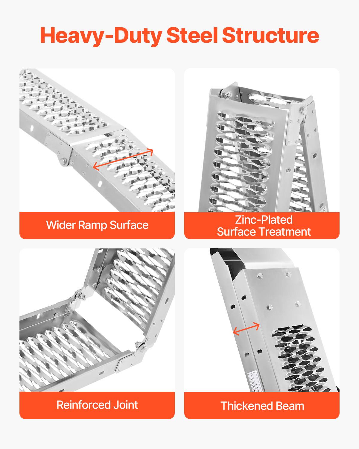 VEVOR Rampes d'accès alu pliables (2pcs) 453kg, surface large, pour VTT/UTV/moto/vélo électrique. - Image 3