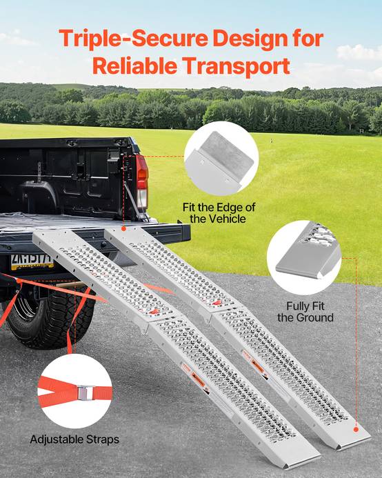 VEVOR Rampes d'accès alu pliables (2pcs) 453kg, surface large, pour VTT/UTV/moto/vélo électrique. - Image 4