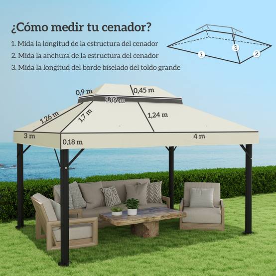 Toile de Rechange pour Tonnelle 4x3m Tissu Oxford Double Toit Anti-UV avec Drainage Crème - ComfortXL Outdoor Living - Image 5