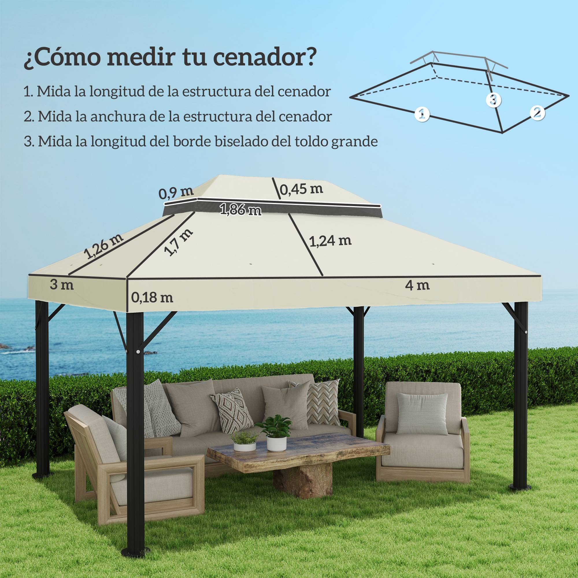 Toile de Rechange pour Tonnelle 4x3m Tissu Oxford Double Toit Anti-UV avec Drainage Crème - ComfortXL Outdoor Living - Image 5
