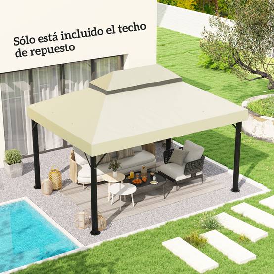 Toile de Rechange pour Tonnelle 4x3m Tissu Oxford Double Toit Anti-UV avec Drainage Crème - ComfortXL Outdoor Living - Image 3