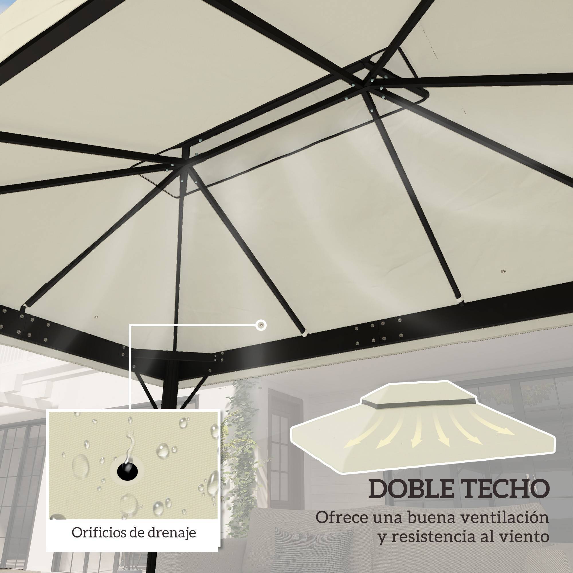 Toile de Rechange pour Tonnelle 4x3m Tissu Oxford Double Toit Anti-UV avec Drainage Crème - ComfortXL Outdoor Living - Image 6