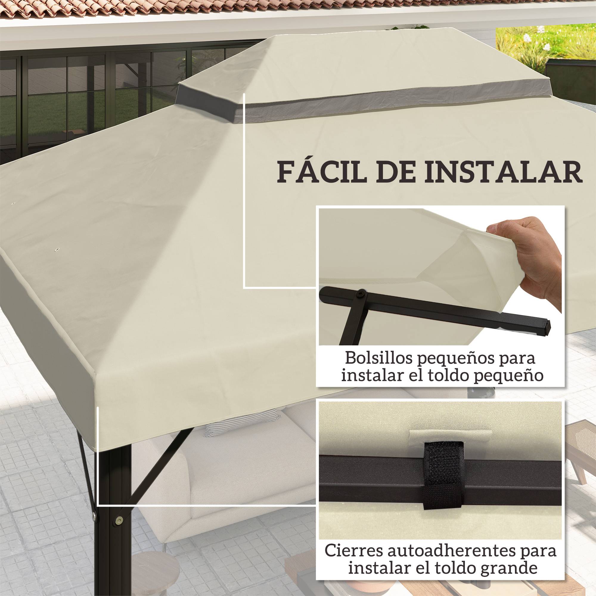Toile de Rechange pour Tonnelle 4x3m Tissu Oxford Double Toit Anti-UV avec Drainage Crème - ComfortXL Outdoor Living - Image 7
