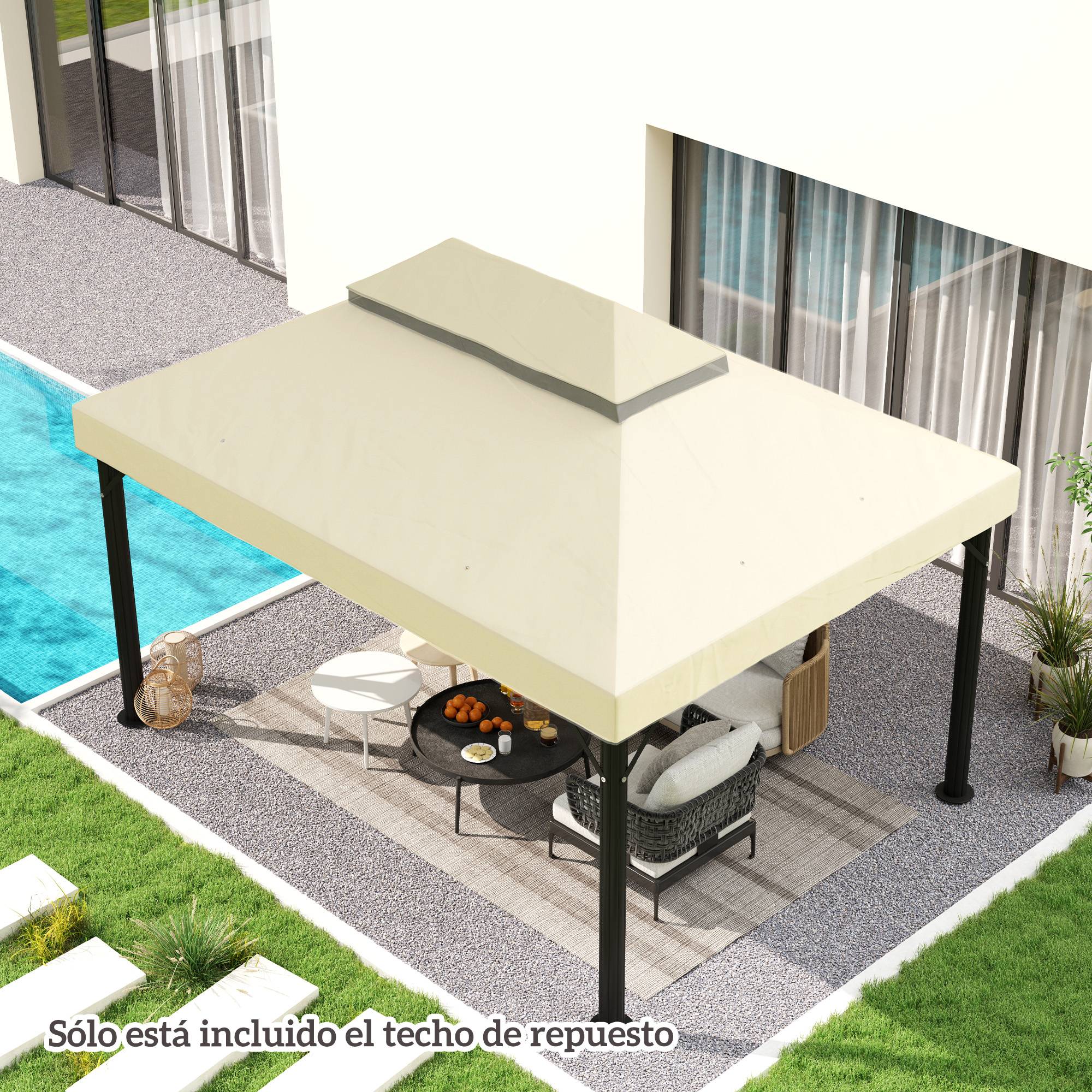 Toile de Rechange pour Tonnelle 4x3m Tissu Oxford Double Toit Anti-UV avec Drainage Crème - ComfortXL Outdoor Living - Image 9