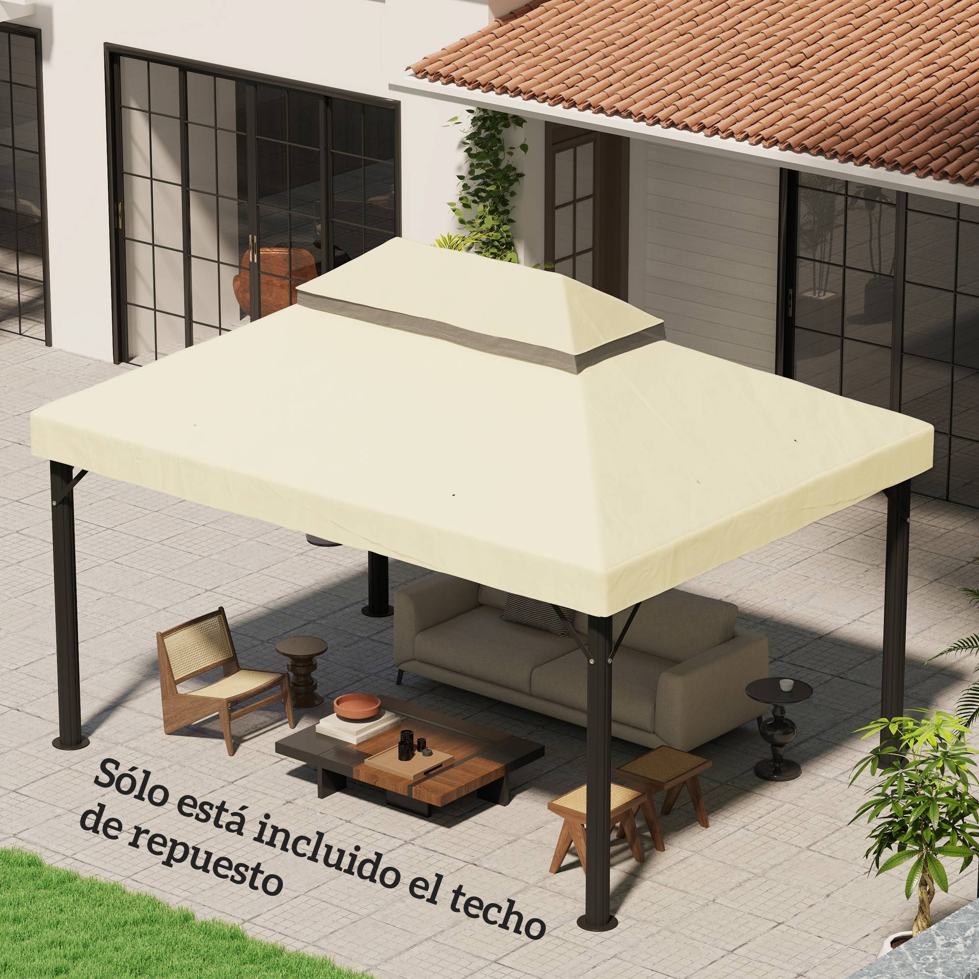 Toile de Rechange pour Tonnelle 4x3m Tissu Oxford Double Toit Anti-UV avec Drainage Crème - ComfortXL Outdoor Living - Image 4