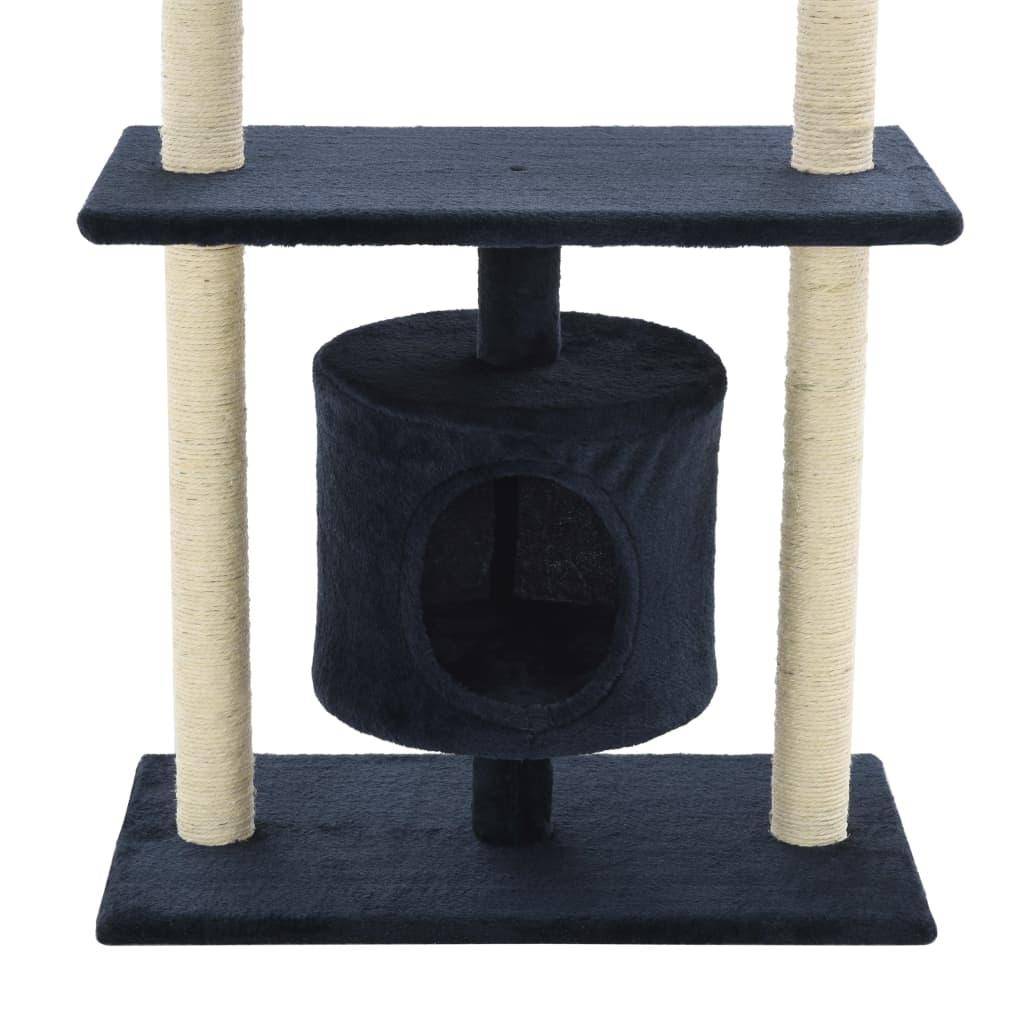 Helloshop26 - Arbre à chat griffoir grattoir niche jouet animaux peluché en sisal 95 cm bleu foncé - Image 6