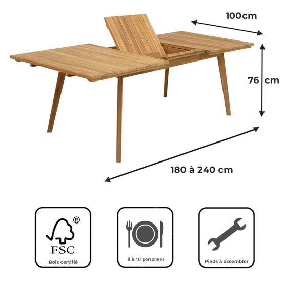 Teck'Attitude - Table extensible rectangulaire teck Flora 180/240 x 100 cm - TECK'Attitude - Image 7