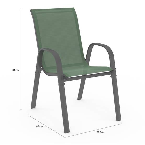 Lot de 6 chaises de jardin LYMA métal et textilène empilables vert olive - Image 6