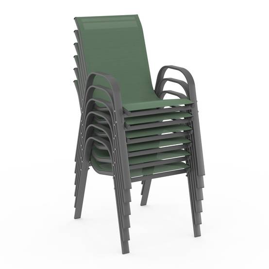 Lot de 6 chaises de jardin LYMA métal et textilène empilables vert olive - Image 3