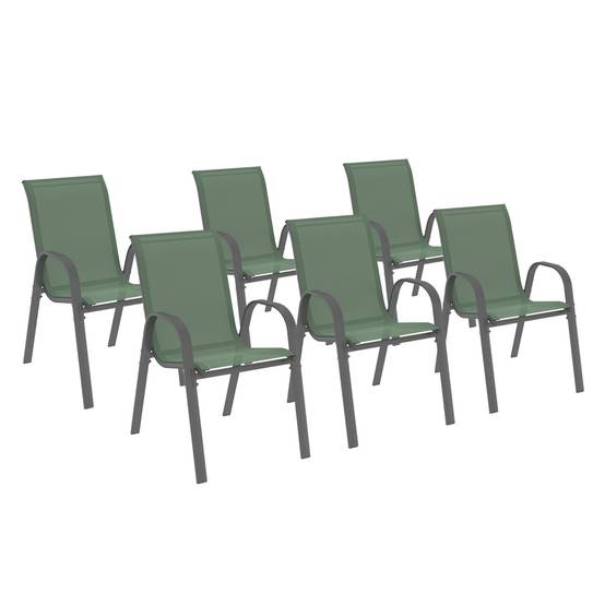 Lot de 6 chaises de jardin LYMA métal et textilène empilables vert olive - Image 2