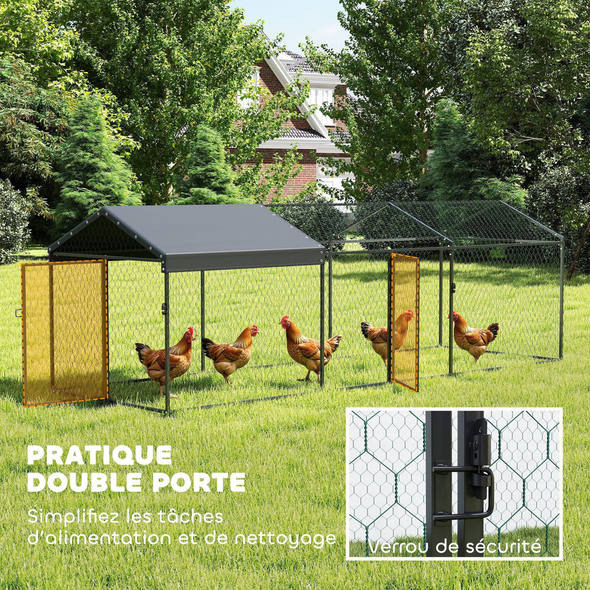 Enclos Poulailler Extérieur, Couverture Imperméable, 2 Portes Latérales, pour 3-5 Poules, 3x1x1m, Acier, Noir - Image 9