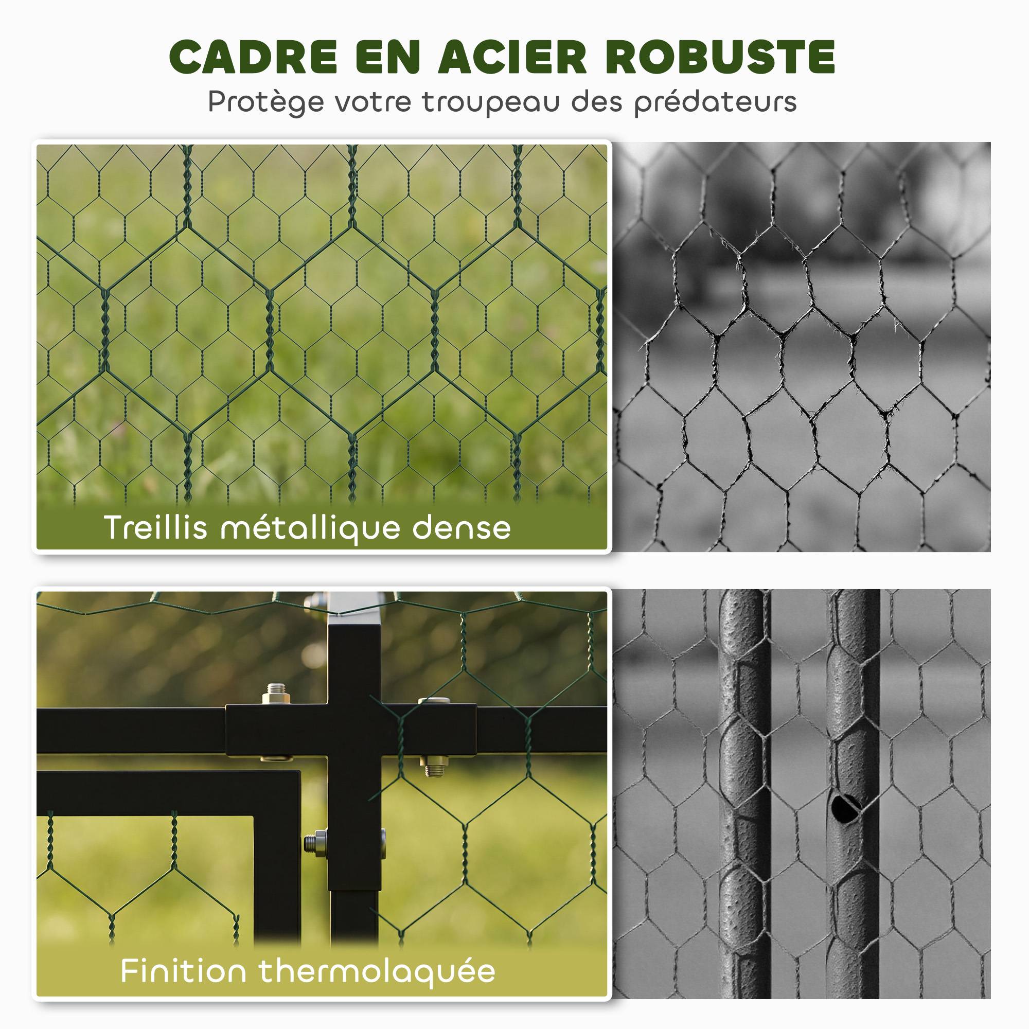 Enclos Poulailler Extérieur, Couverture Imperméable, 2 Portes Latérales, pour 3-5 Poules, 3x1x1m, Acier, Noir - Image 8