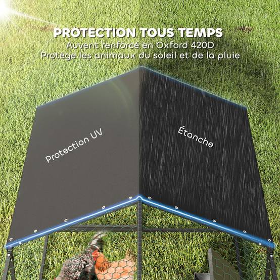 Enclos Poulailler Extérieur, Couverture Imperméable, 2 Portes Latérales, pour 3-5 Poules, 3x1x1m, Acier, Noir - Image 7